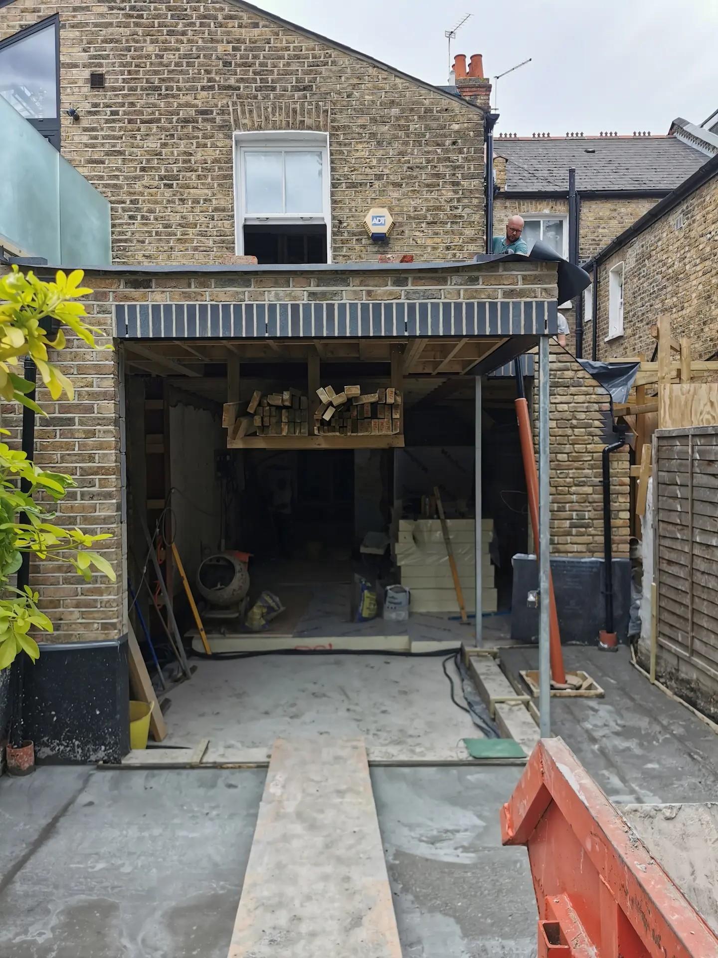 Almost completed rear extension in Chiswick with opening prepared for Crittall door installation