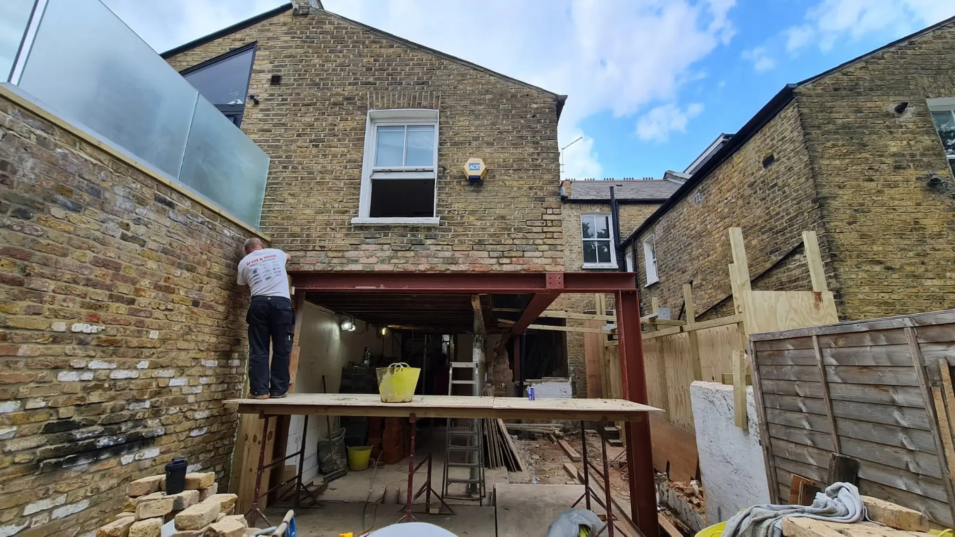 Completed steel frame installation for ground floor extension in Chiswick