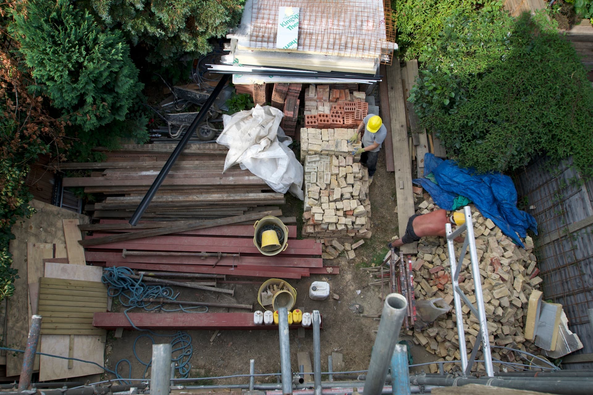Steel beams delivered to the site for a house extension project in Chiswick