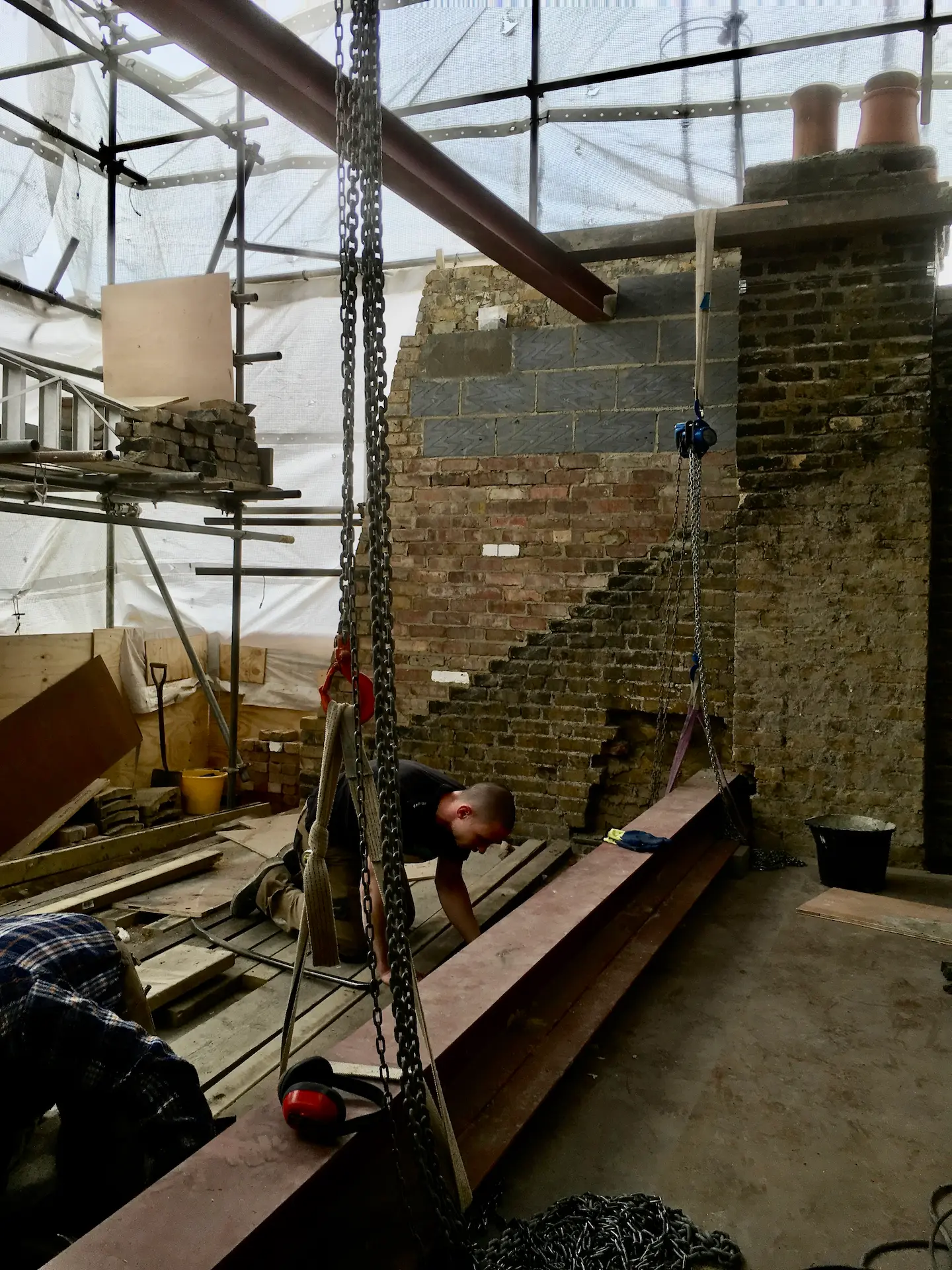 Steel beam installation underway for loft conversion in Ealing